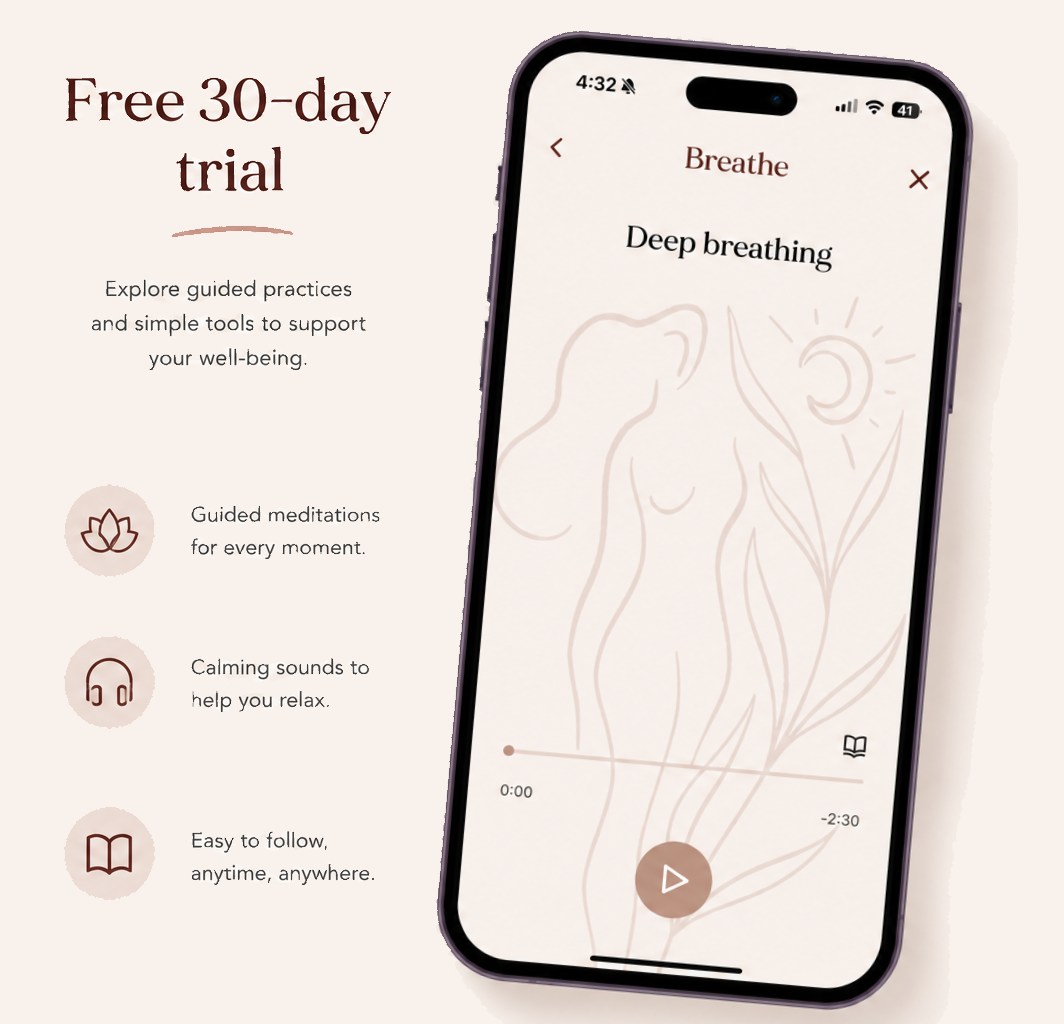 Breathe screen with a guided deep breathing track and playback controls